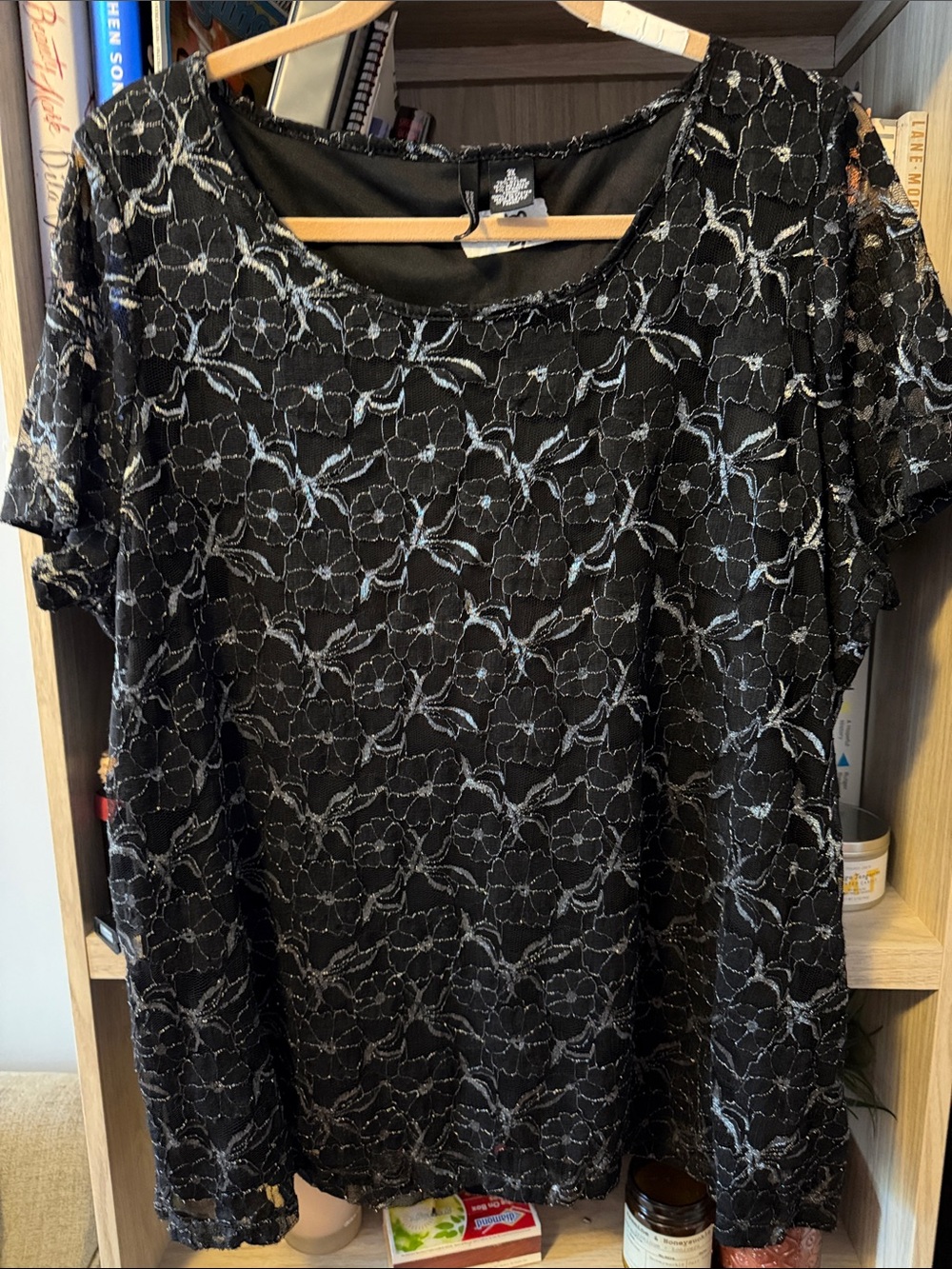 Y2K Black & Silver Lace Top